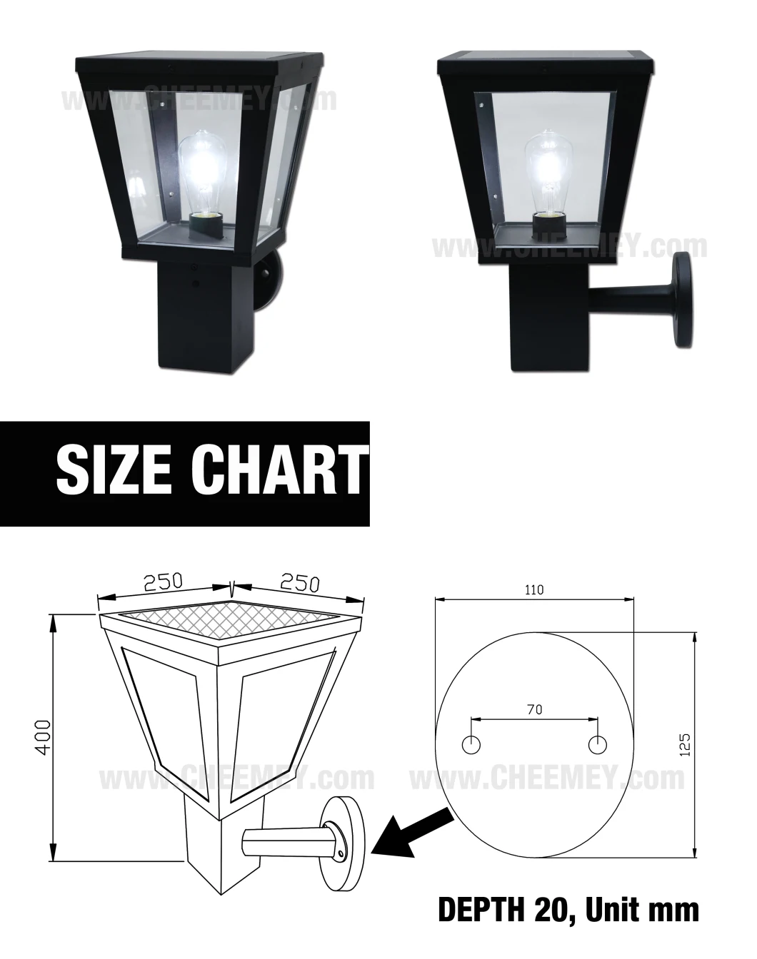 IP65 Outdoor LED Solar Wall Light for Garden Work for 3-5 Rainy Days